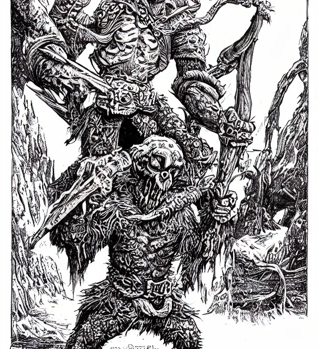 Image similar to a smurf as a D&D monster, full body, pen-and-ink illustration, etching, by Russ Nicholson, DAvid A Trampier, larry elmore, 1981, HQ scan, intricate details, Monster Manula, Fiend Folio
