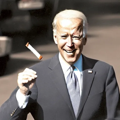 Prompt: a photo of joe biden smoking a cigarrette