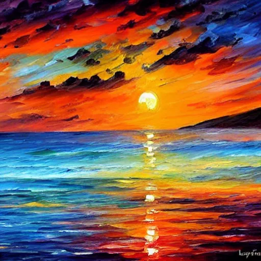 Image similar to sunset on the caribbean bay, by leonid afremov