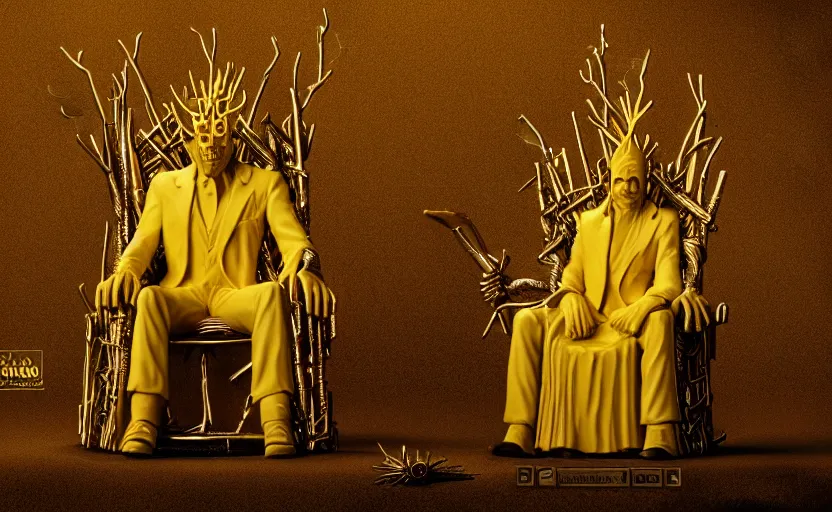 Prompt: the yellow king on his throne in Carcosa. 8K. very detailed. photorealism. artstation. 25mm f/1.7 ASPH Lens. ultra realistic