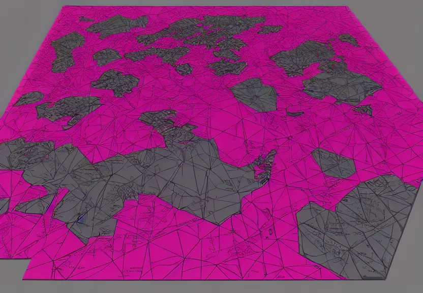 Prompt: “magenta theme, war tactic table with a map on it, unfinished borders, 4k, 3D, view from the side”