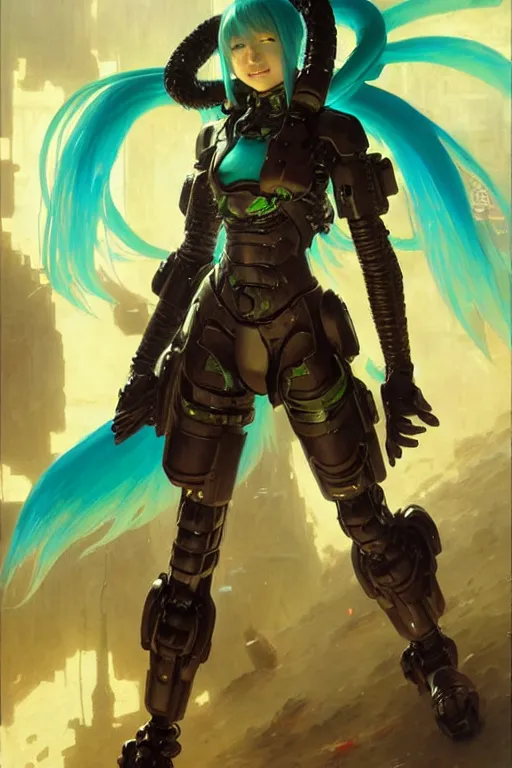 Image similar to hatsune miku as the doom marine, portrait dnd, painting by gaston bussiere, craig mullins, greg rutkowski, yoji shinkawa