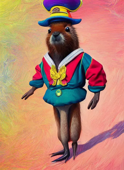 Image similar to detailed full body concept art illustration colorful oil painting of a capybara sailor in full intricate colorful clothing, ultra detailed, digital art, octane render, 4k