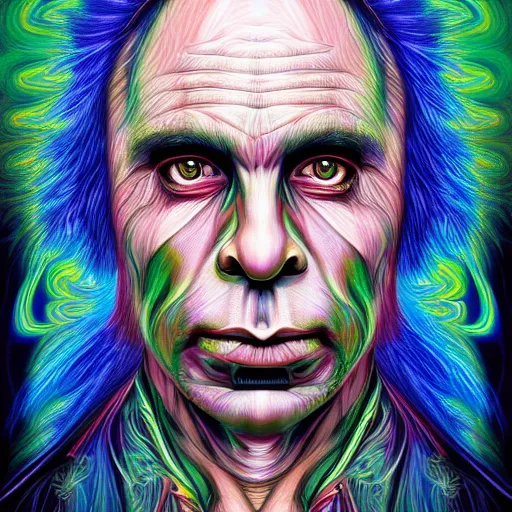 Image similar to an extremely psychedelic portrait of ronnie james dio, surreal, lsd, face, detailed, intricate, elegant, lithe, highly detailed, digital painting, artstation, concept art, smooth, sharp focus, illustration