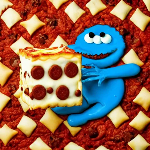 Image similar to the cookiemonster is the lasagna monster now