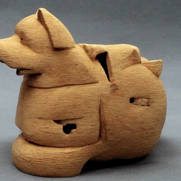 Prompt: a shiba-inu carved into the head of a viking longboat