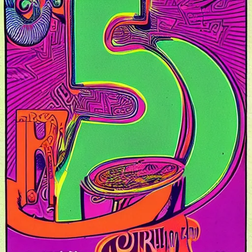 Prompt: Fillmore concert poster for The Bozone April 20, 1969 by Victor Moscoso and S. Clay Wilson, psychedelic, day-glo colors, flowing lettering