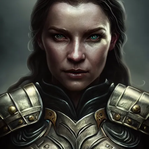 Image similar to unknown the elder scrolls vi charismatic rugged female character portrait partially clothed in metal - plated battle armor atmospheric lighting painted intricate volumetric lighting, beautiful, sharp focus, ultra detailed by leesha hannigan, ross tran, thierry doizon, kai carpenter, ignacio fernandez rios