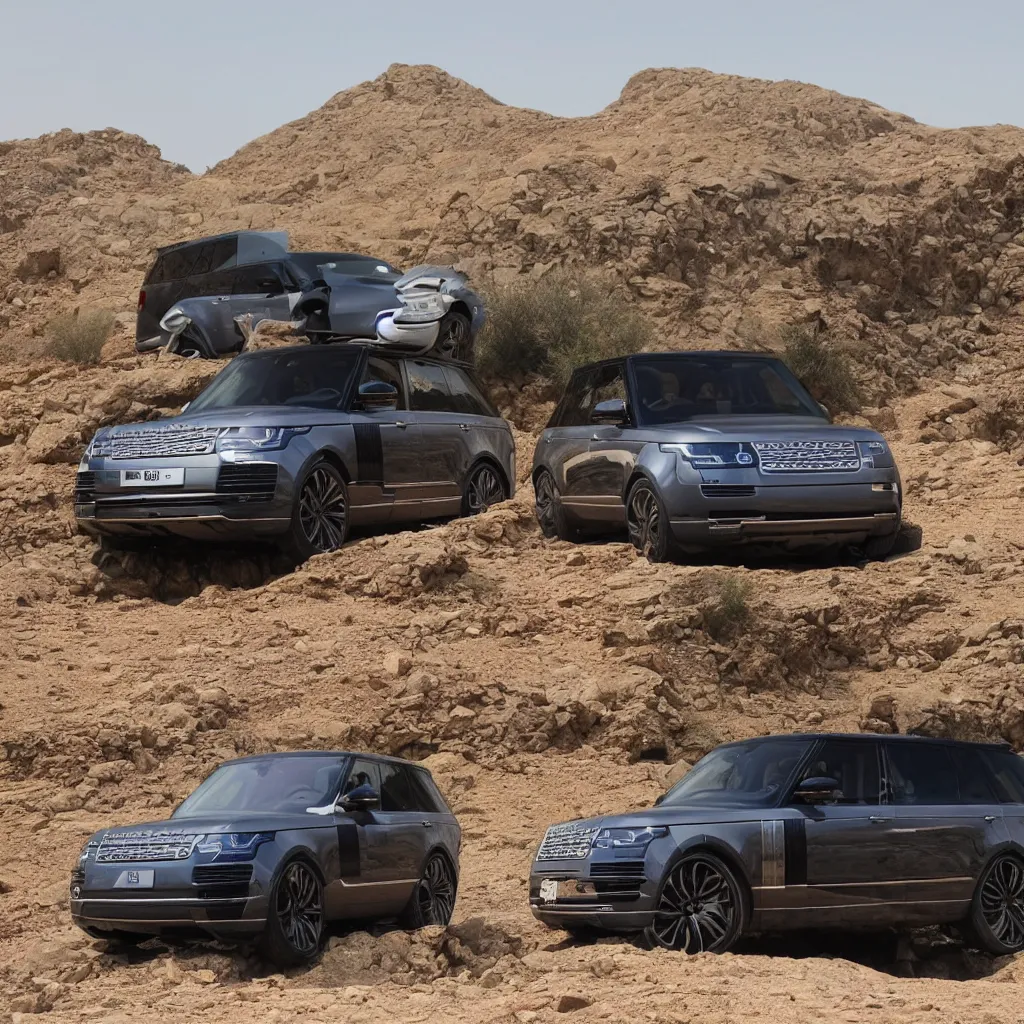 Image similar to osman hamdi bey,Range Rover Supercharged is ready for a long-distance journey in the desert