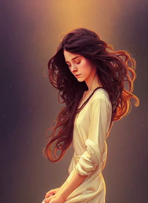 Image similar to handsome young women with shoulder length brown hair, half body shot, path traced, highly detailed, high quality, digital painting, alena aenami, lilia alvarado, shinji aramaki, karol bak, alphonse mucha, tom bagshaw