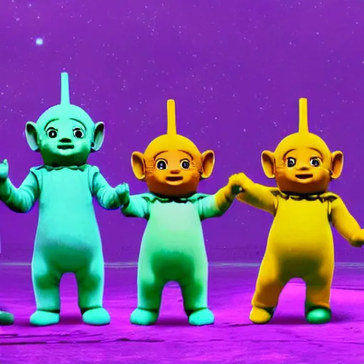 Image similar to The Teletubbies in an existential crisis