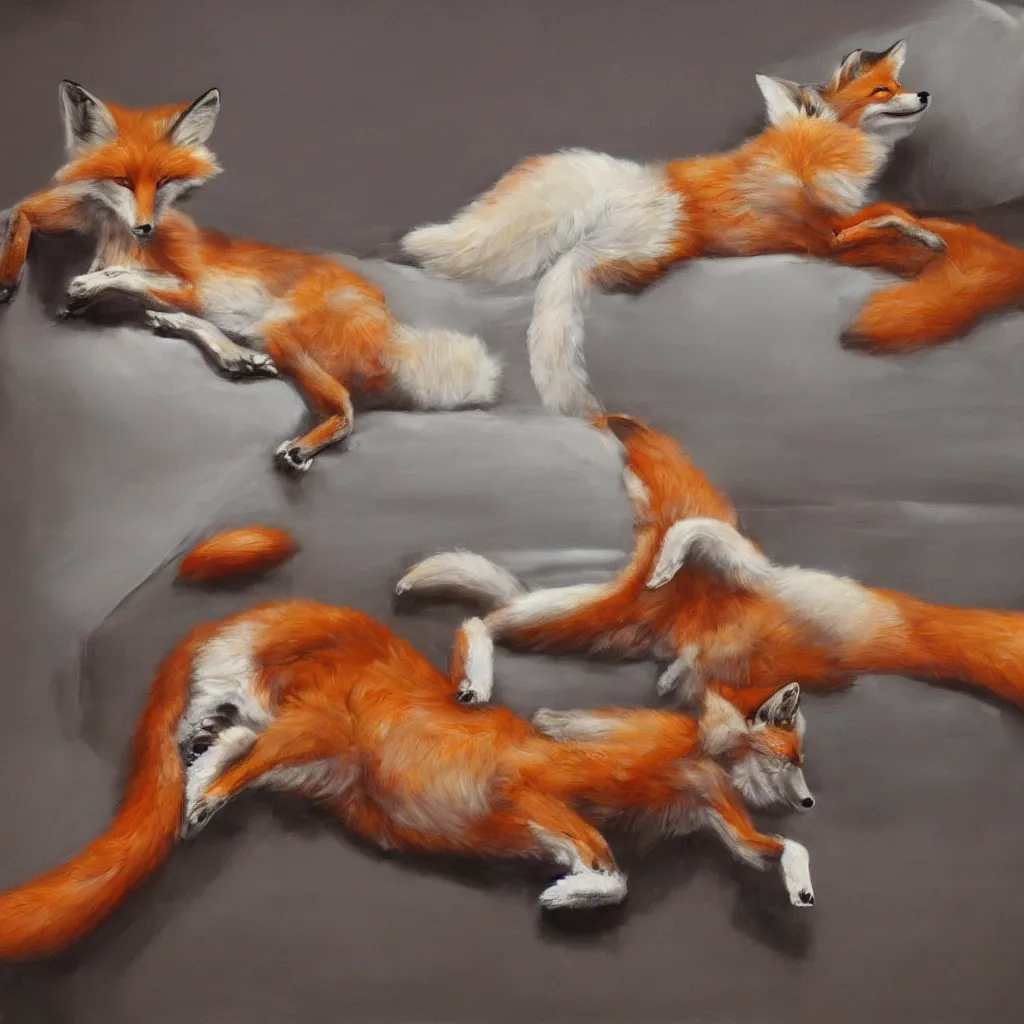 Image similar to anthropomorphic fox lounging in a futuristic hotel, anthro, furry, painting