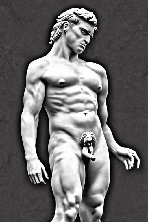 Image similar to hyperrealism billy herrington as a marble statue in ukrainian odessa wallpaper in style of alejandro jodorowsky and giger and araki nobuyoshi