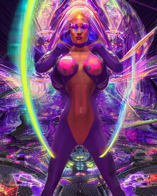 Image similar to a powerful energy psychedelic matrix woman, by alexander fedosav, hyper detailed digital matte painting, concept art, hyperrealism, 1 6 k resolution, cinema 4 d, 8 k resolution, trending on artstation, behance hd, a masterpiece, by stephan martiniere, particles, cel - shaded, power bright neon energy, by david a. hardy,