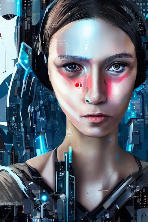 Image similar to a close - up portrait of a cyberpunk cyborg girl, by jan van eijck, rule of thirds