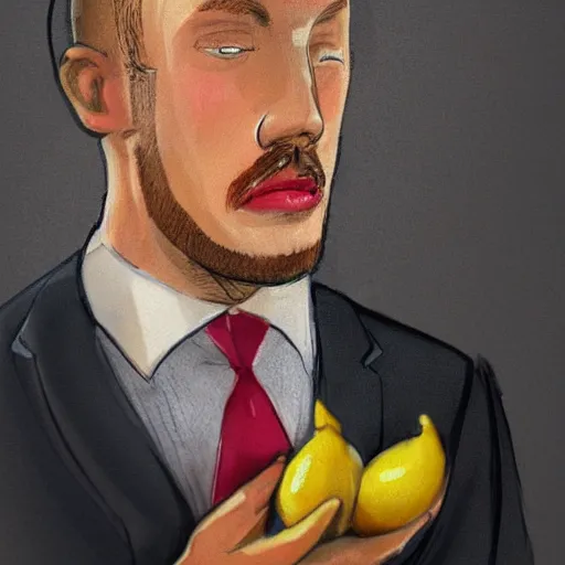 Image similar to A lemon wearing a suit and tie, full body portrait, vintage photo, ultra detailed, creative, dynamic lighting, cinematic, trending on art station