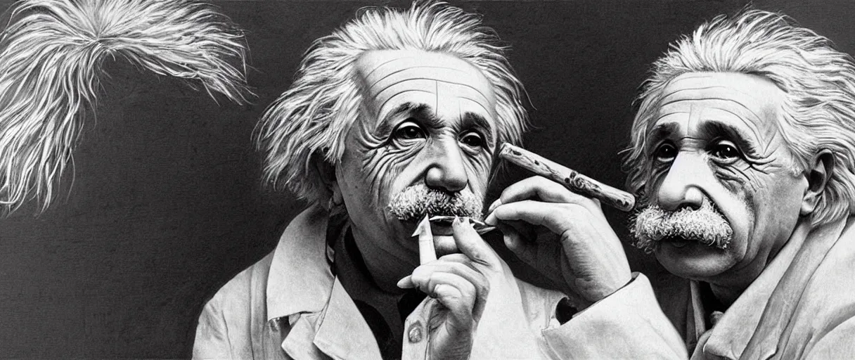 Image similar to “ a extremely detailed stunning portraits of einstein smoking a wooden pipe by allen william on artstation ”