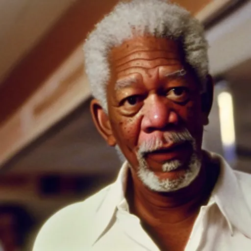 Prompt: a still of Morgan Freeman as the Dude in the bowling alley in The Big Lebowski (1998)