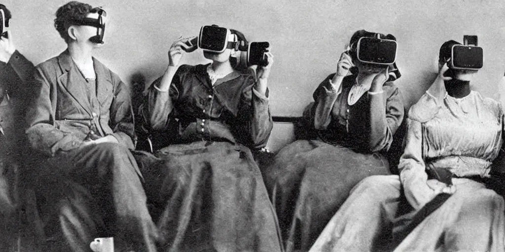 Image similar to 1 9 0 0 s photo of people using iphones ipods virtual reality headsets vr watching hd tv