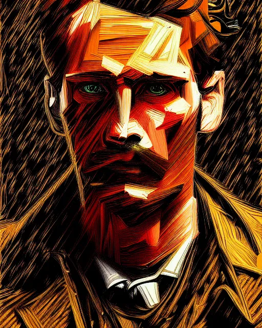 Prompt: an extremely detailed masterpiece portrait of a 1 8 9 0's gunslinger, in the style of frank auerbach, digital art