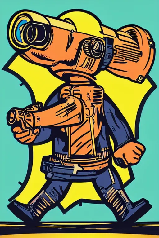 Image similar to fallout 7 6 retro futurist illustration art by butcher billy, sticker, colorful, illustration, highly detailed, simple, smooth and clean vector curves, no jagged lines, vector art, smooth andy warhol style