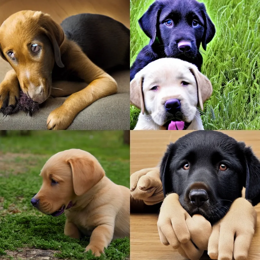 Prompt: a stock photograph image of a labrador retriever puppy offering someone to take his marijuana