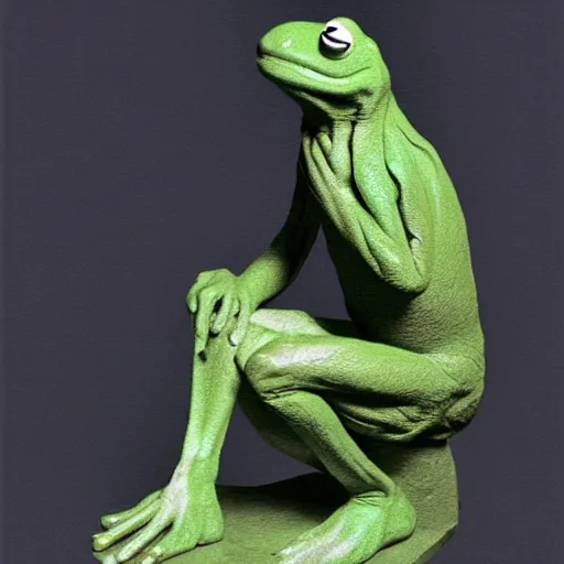 Image similar to The Thinker Kermit the frog by Auguste Rodin