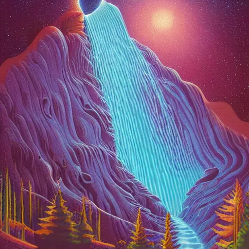 Prompt: ngc 3132 falling waterfall mysterious landscape by Casey Weldon, edge of the world