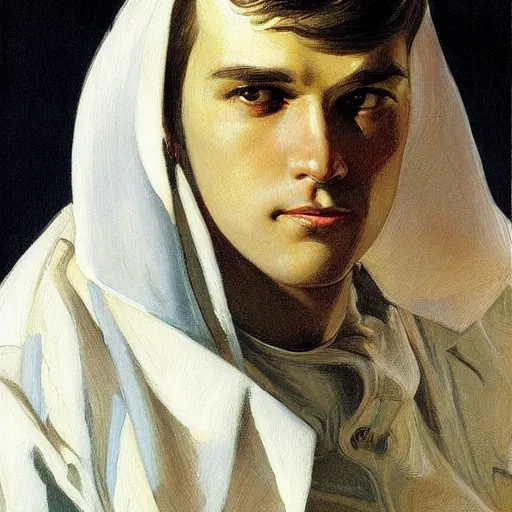 Image similar to a beautiful close - up of a young man. highly detailed painting by j. c. leyendecker