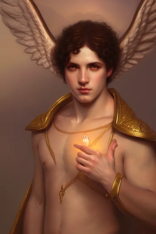 Image similar to a portrait of the male angel Azazel, illustration, soft lighting, soft details, iridescent lights, painting oil on canvas by Edmund Blair Leighton and Charlie Bowater octane render trending on artstation d&d characters, 4k, 8k, HD