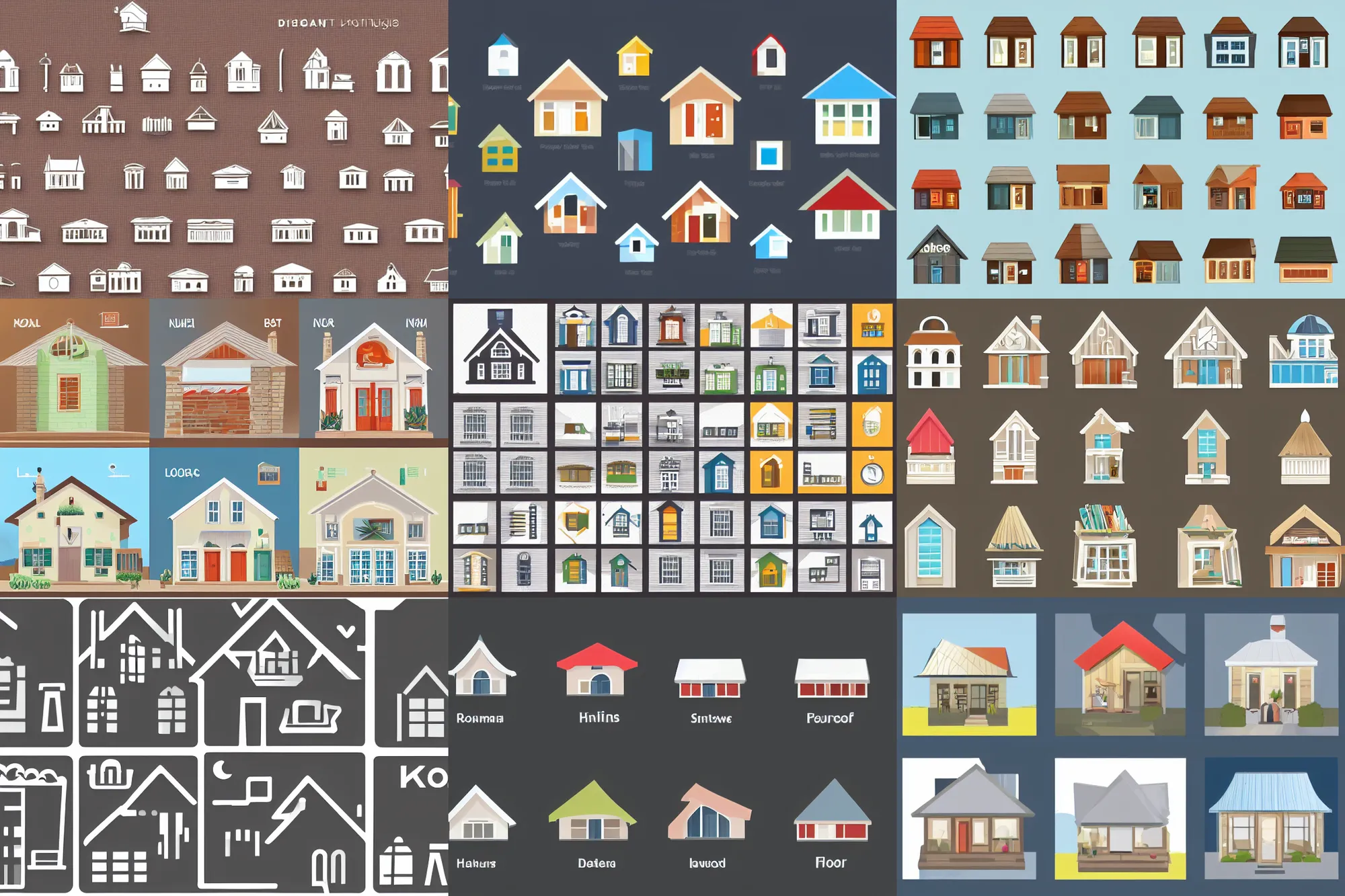 Prompt: webdesign icon set for different roof types