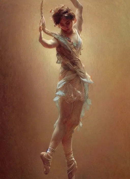 Image similar to a beautifull intricate rope painting of a dancing ballerina, reflexions, verry high details by william turner art, greg rutkowski and alphonse mucha, trending on artstation, very very detailed, masterpiece, muted colors