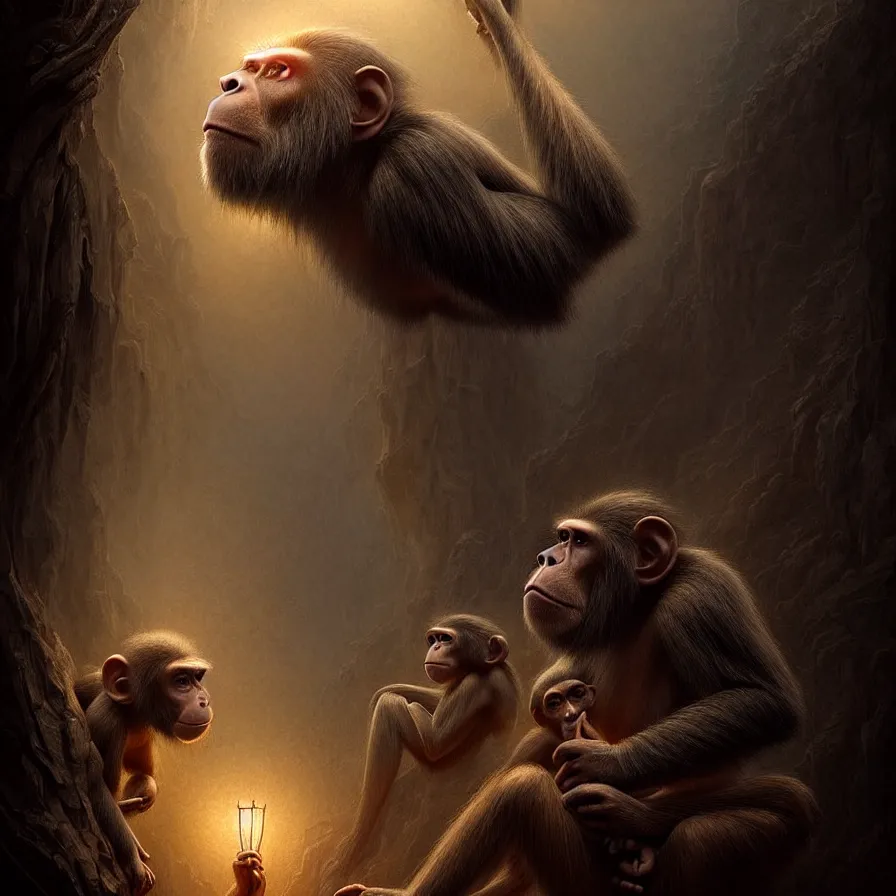 Image similar to epic professional digital art of 🐒🐒 atmospheric lighting, painted, intricate, detailed, foreboding, leesha hannigan, wayne haag, reyna rochin, ignacio fernandez rios, mark ryden, iris van herpen, best on artstation, cgsociety, wlop, pixiv, stunning, gorgeous, much wow, cinematic, masterpiece