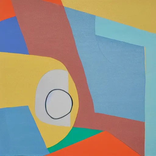 Image similar to A abstract painting in the style of Sophie Taeuber-Arp and Gary Hume and Tatsuro Kiuchi, flat colour-block style, geometric abstraction, a painting of a rotary telephone, earthy light pastel colours
