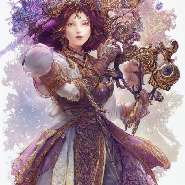 Prompt: studio portrait of neutral good colorful female cleric bard healer as absurdly beautiful, gorgeous, elegant, young woman, an ultrafine hyperdetailed illustration by kim jung gi, irakli nadar, intricate linework, sharp focus, bright colors, octopath traveler, final fantasy, unreal engine 5 highly rendered, global illumination, radiant light, detailed and intricate environment