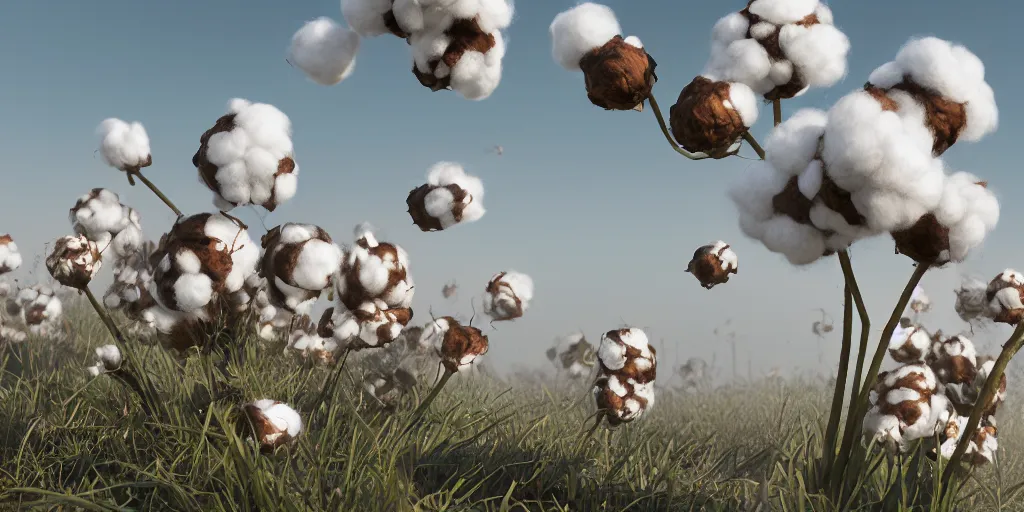 Image similar to explosions in the form of cotton plants on the crimean bridge, 3 d octane remder, epic lighting, 8 k, by goro fujita