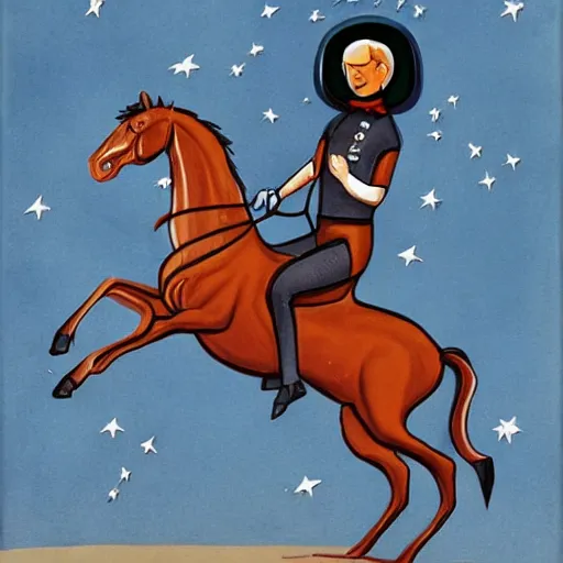 Image similar to a horse riding an astronaut, horse, style of surrealism