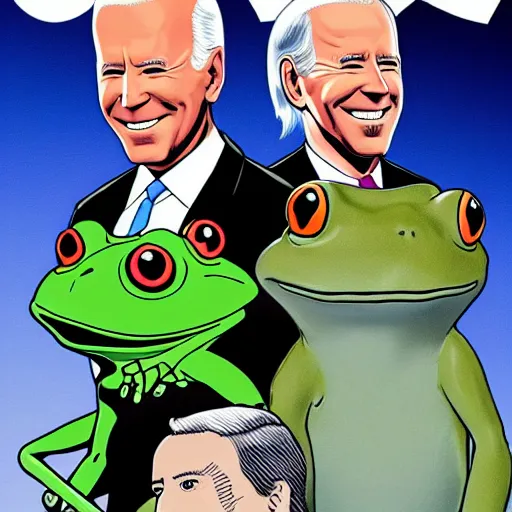 Prompt: animorphs book cover of joe biden and a frog