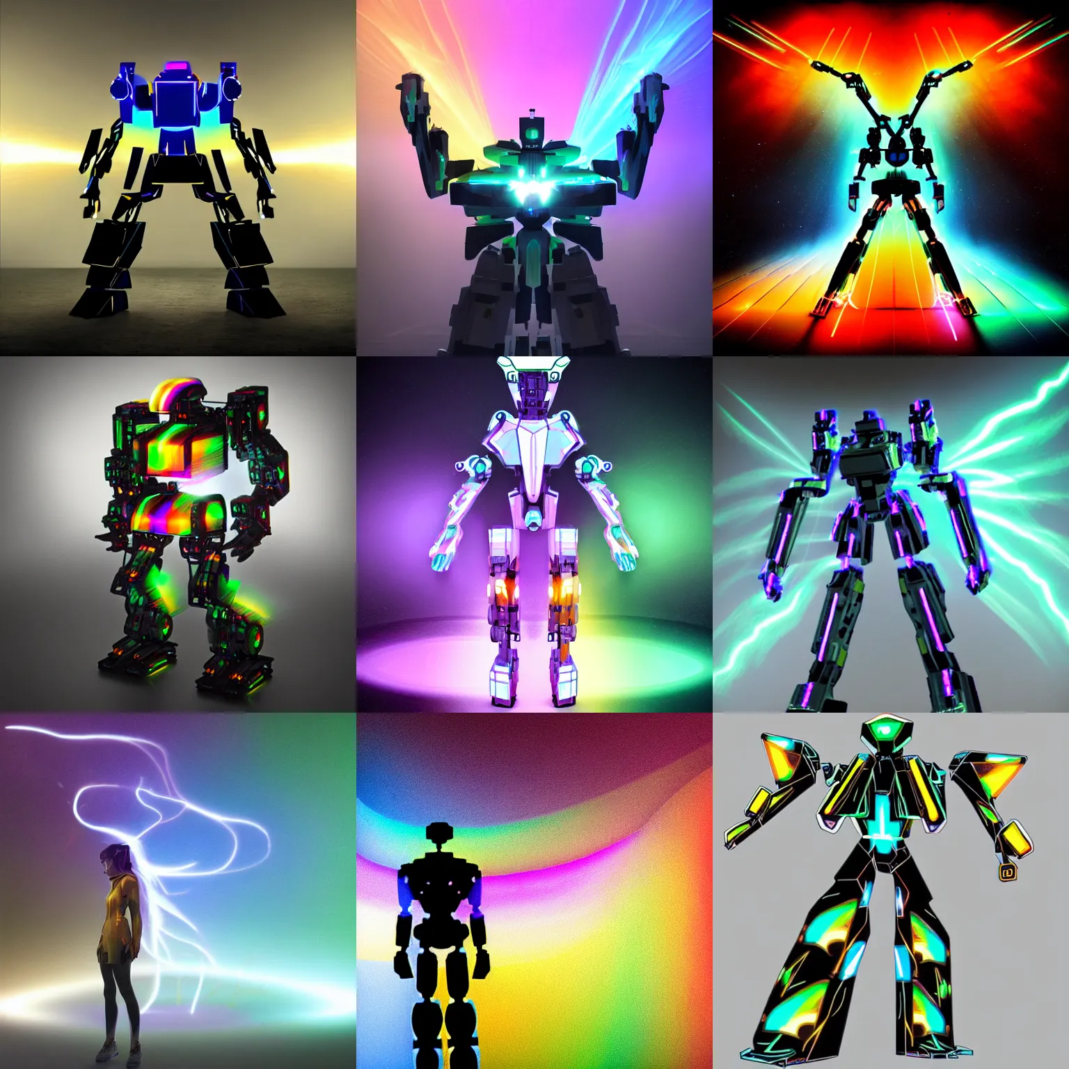 Prompt: light spectrum storm interwoven a humanoid mech