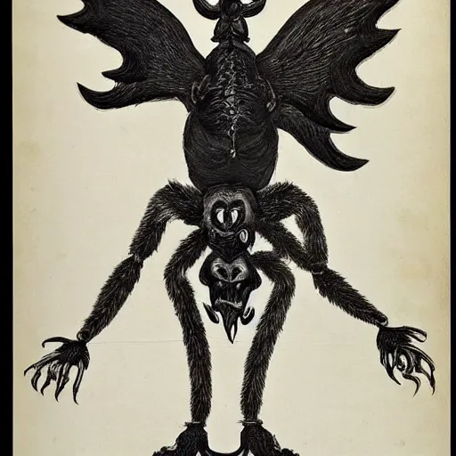 Image similar to pazuzu He stands on two legs and has human arms ending in claws, with two pairs of wings, a scorpion's tail, a snake that emerges from between his legs in front, and a horned, bearded head with bulging eyes and snarling canine mouth swirls of black gouache, hopeless grey, and a daub of cold blue, intricate, highly detailed, digital painting, artstation, concept art, smooth, sharp focus, illustration, Unreal Engine 5, 8K, art by artgerm and greg rutkowski and alphonse mucha, fantasy epic digital art, epic fantasy card game art