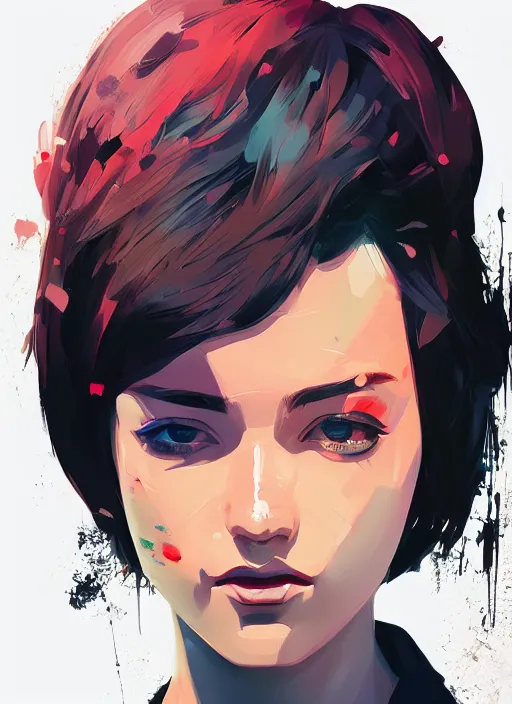 Prompt: portrait illustration, pop art, splash painting, art by ilya kuvshinov, greg rutkowski and makoto shinkai, dan mumford, artstation