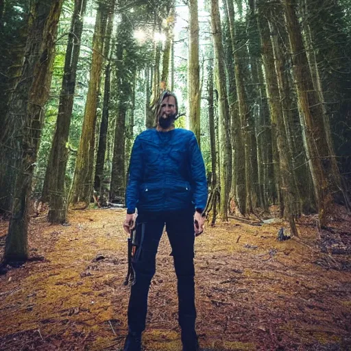 Prompt: thom yorke singer songwriter walking in a forest in a spacesuit, filling up with water, waterline refractions, anamorphic lens flare, beautiful blueish eyes, eyes reflecting into eyes reflecting into infinity, spherical tiny round eye pupils, eyes reflecting into eyes reflecting into infinity, dramatic lighting