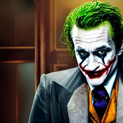 Image similar to The Joker played by Robin Williams 8k hdr movie still