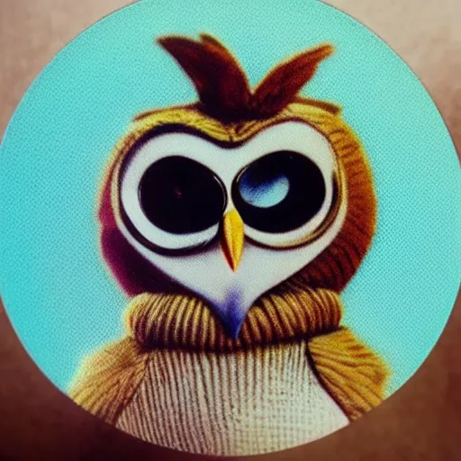 Image similar to !!! sticker!!! close - up polaroid photo of anthropomorphic owl anthropomorphic!!! wearing a hoodie!!!!