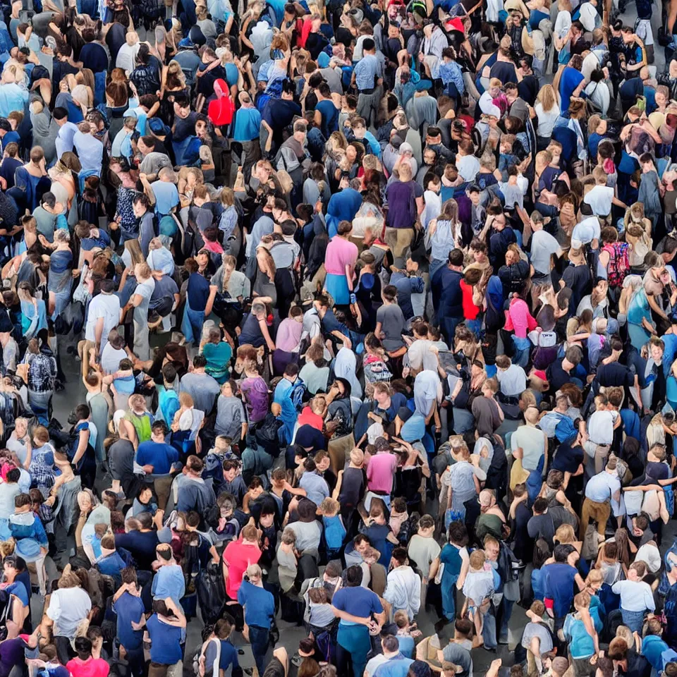 Prompt: 3 0 0 people trying to enter an airplane all at once, photograph, high quality