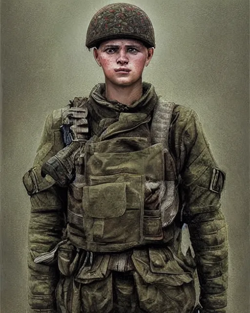 Image similar to portrait of a heroic young ukrainian soldier, art by denys tsiperko and bogdan rezunenko, hyperrealism