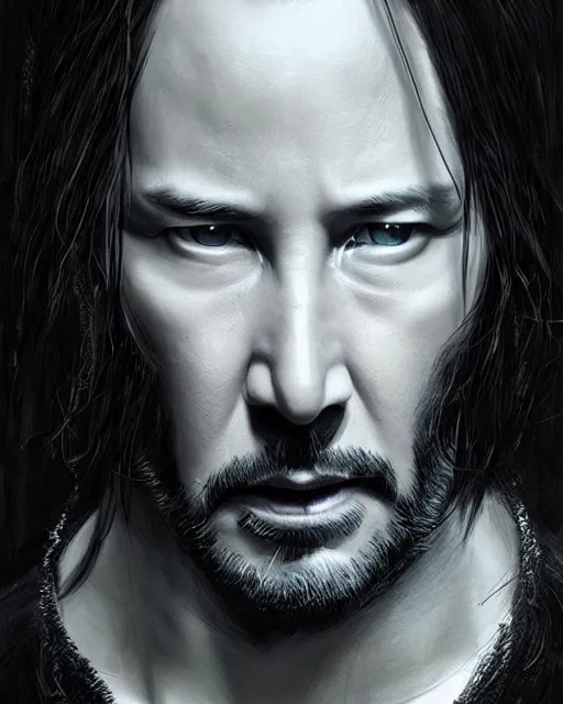 Prompt: keanu reeves, hyper realistic face, beautiful eyes, fantasy art, in the style of greg rutkowski, intricate, hyper detailed, smooth
