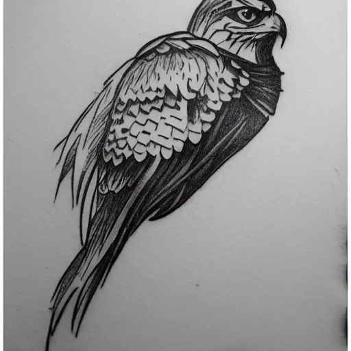 Image similar to tattoo sample on paper stencil. pencil sketch, hawk