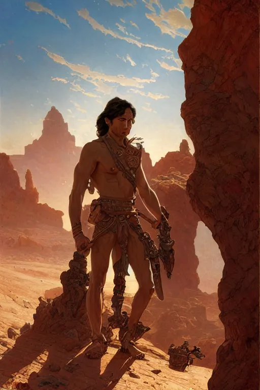 Prompt: John Carter standing in front of Martian ruins by Stanley Artgerm Lau, greg rutkowski, thomas kindkade, alphonse mucha, loish, norman Rockwell