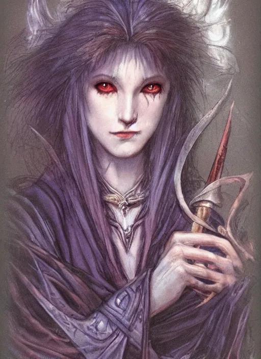 Prompt: portrait of young female sorceress of the endtimes, beautiful! coherent! dungeons and dragons character, by brian froud, strong line, night color, high contrast